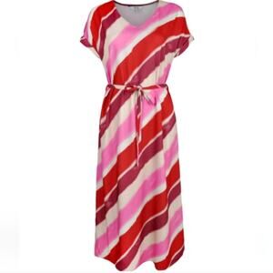Vila Joy Balai Short Sleeve Pink & Red Slip Dress Women's M